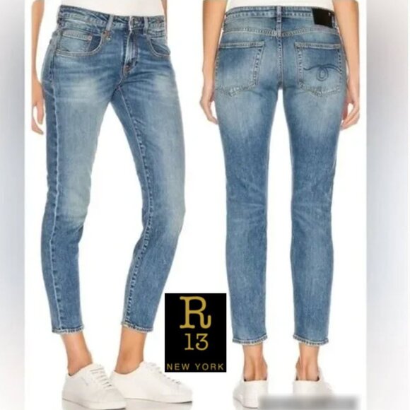R13 Denim - R13 Boy Skinny Jeans Jasper Stretch Mid Rise Faded Blue Made in Italy Size 26